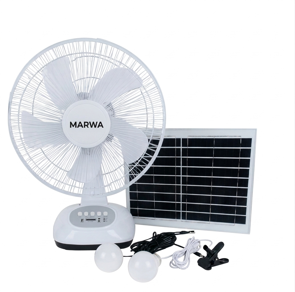 Ventilador Recargable con panel solar y LED foto 1