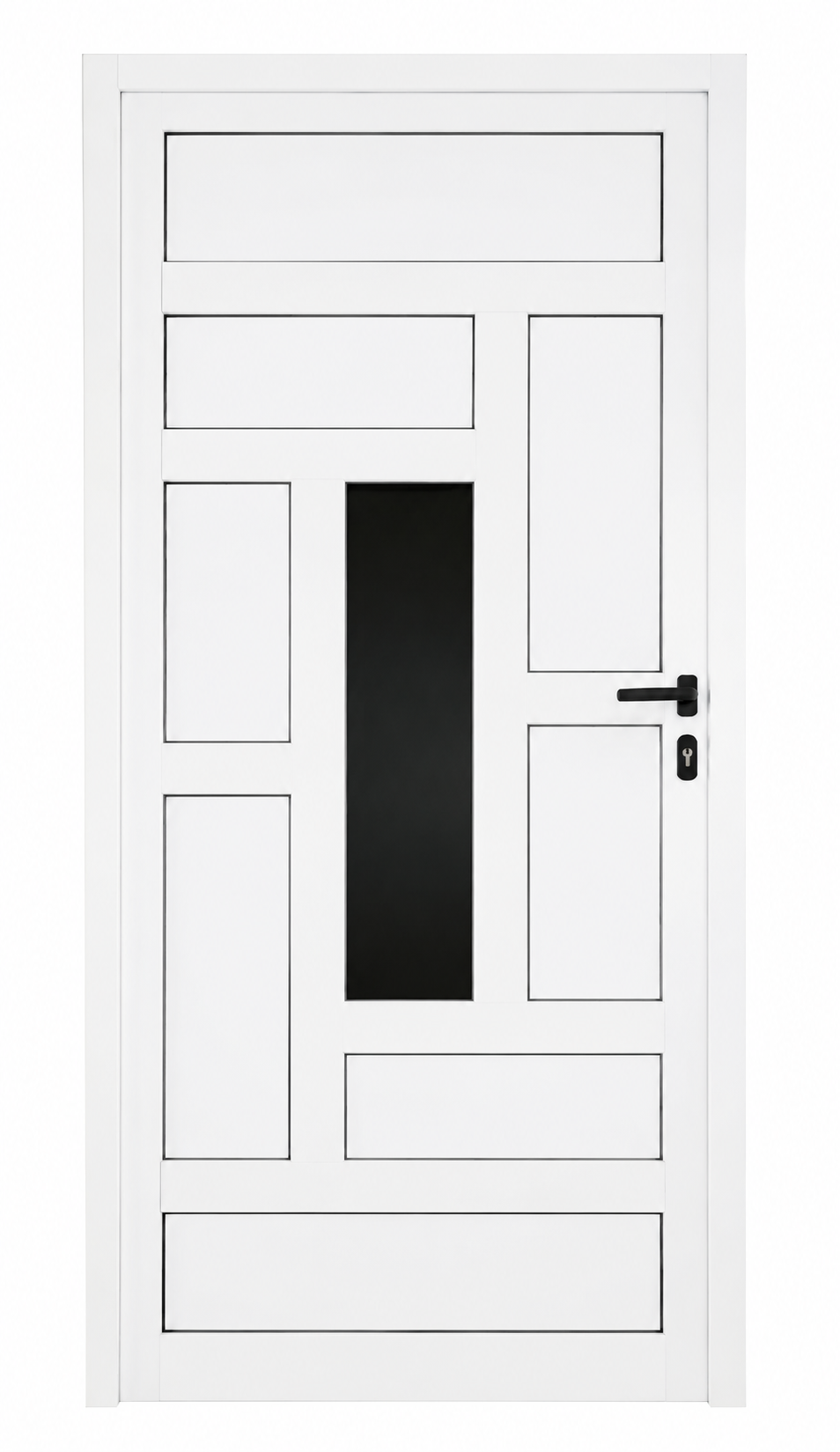 Puerta de diseño combinado con chapa de aluminio y cristal central foto 1