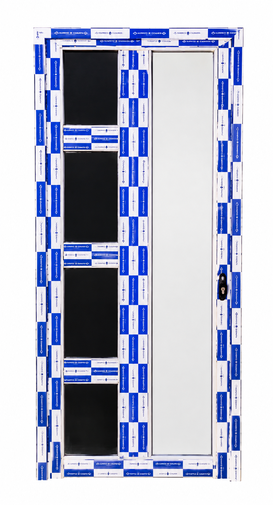 Puerta diseño combinado de 5 divisiones con chapa de aluminio y 4 cristales foto 2