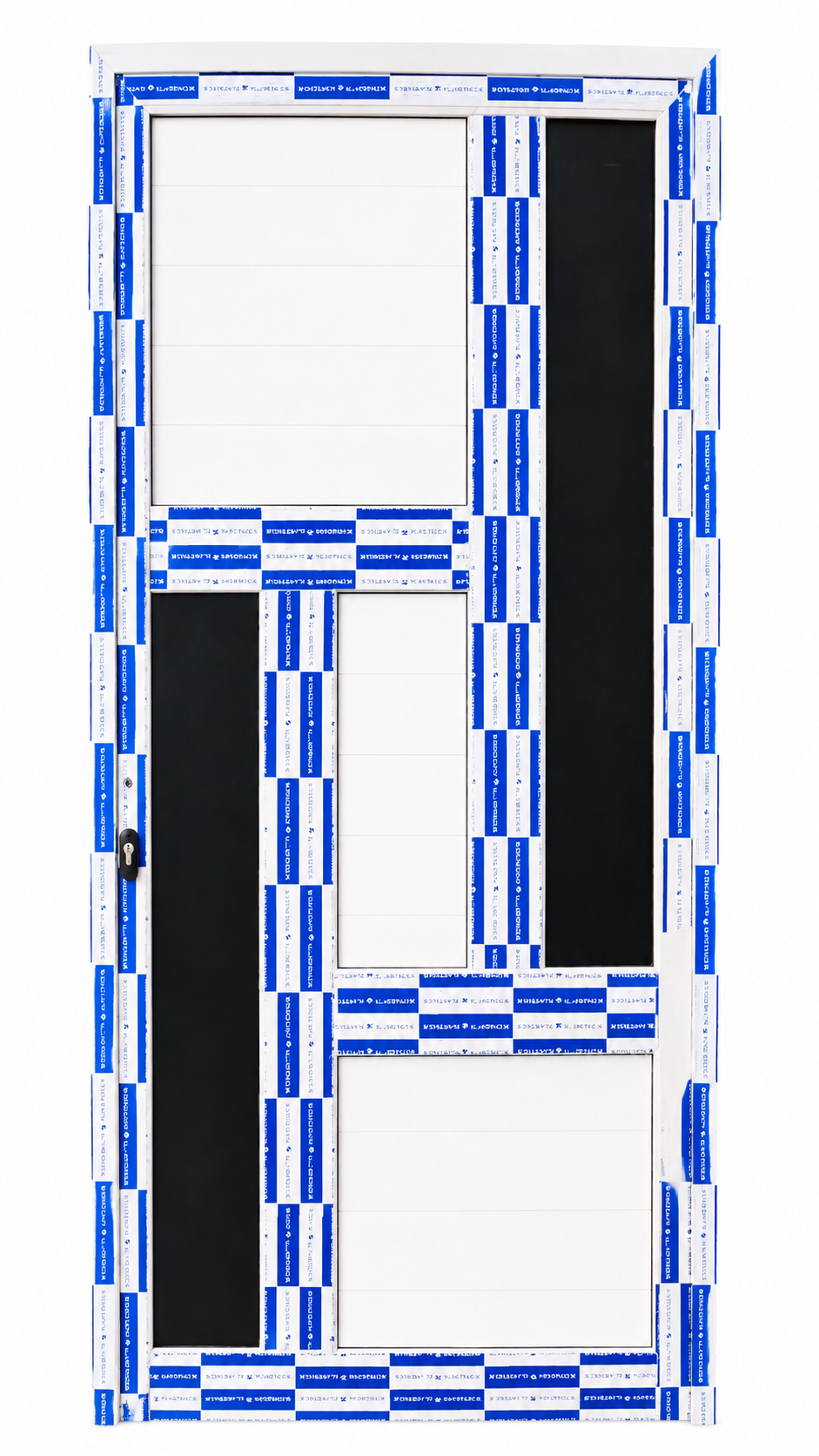 Puerta de diseño combinado con chapa de aluminio y 2 cristales foto 1