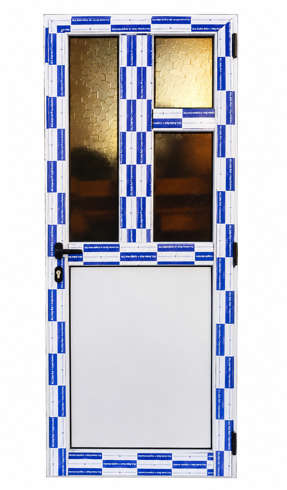 Puerta diseño combinado con chapa de aluminio y 3 cristales foto 1