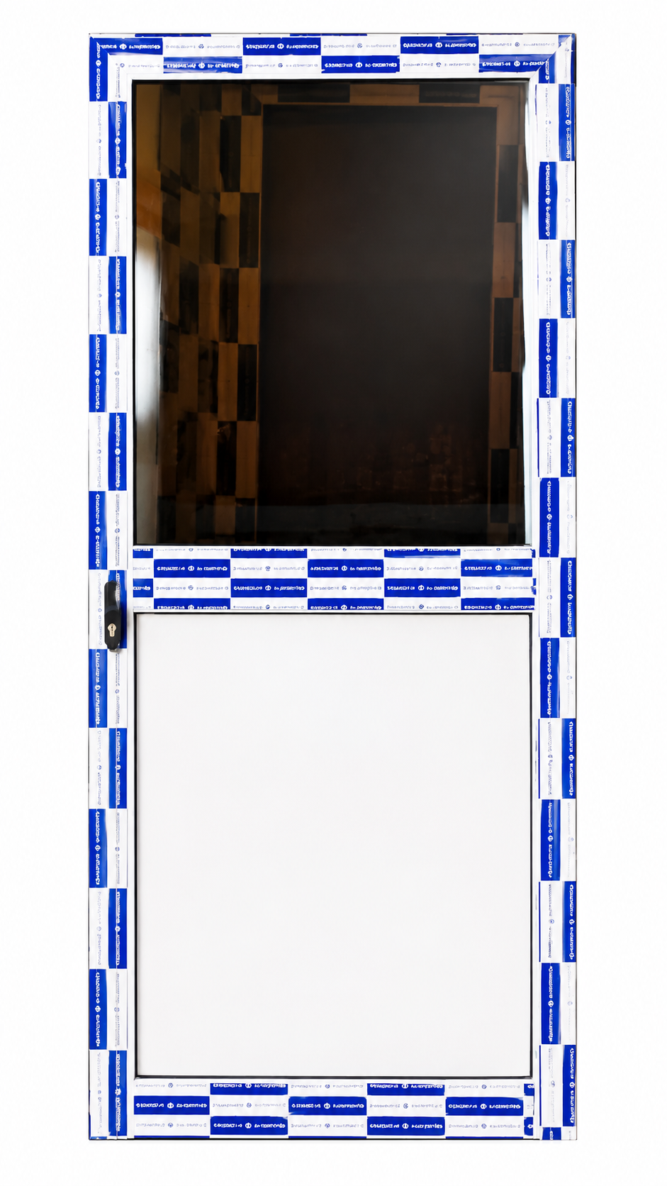 Puerta diseño combinado con chapa de aluminio y un cristal foto 1