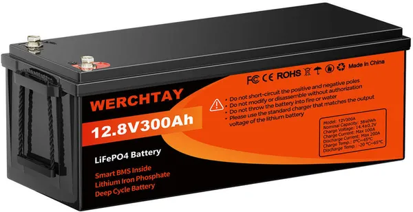 Batería de litio LiFePO4 WERCHTAY de ciclo profundo (12.8V 300Ah) foto 1
